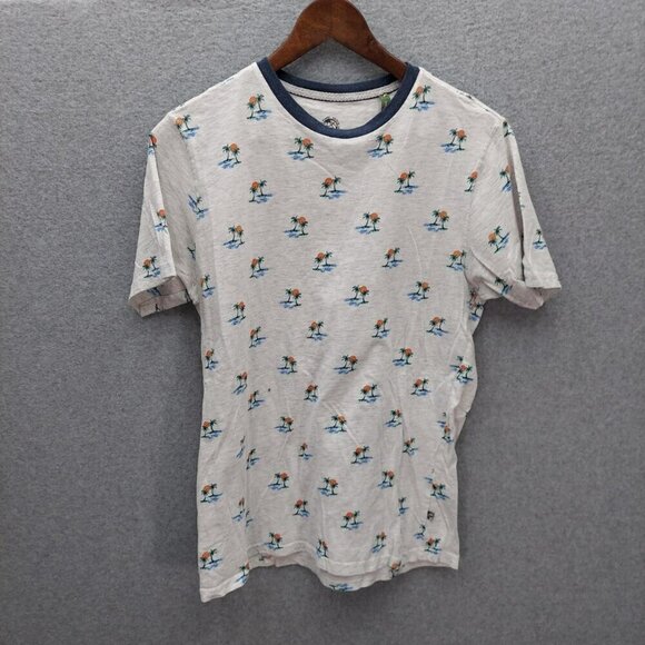 Free Planet Mens Organic Cotton T-Shirt Palm Tree Print M Light Gray - Picture 1 of 4